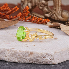 Nature-Inspired Oval Cut Leaf Peridot Promise Ring for Women