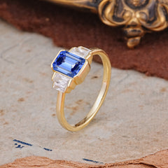 Emerald Cut Baguette Side Stones Sapphire Engagement Ring