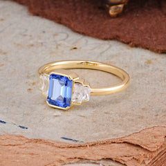 Emerald Cut Baguette Side Stones Sapphire Engagement Ring
