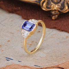 Emerald Cut Baguette Side Stones Tanzanite Engagement Ring