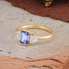 Emerald Cut Baguette Side Stones Tanzanite Engagement Ring