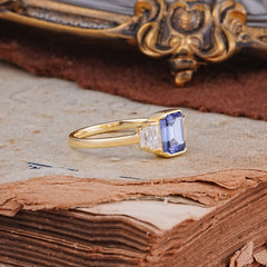 Emerald Cut Baguette Side Stones Tanzanite Engagement Ring
