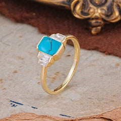 Emerald Cut Baguette Side Stones Turquoise Engagement Ring