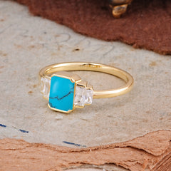 Emerald Cut Baguette Side Stones Turquoise Engagement Ring