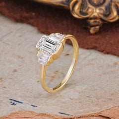 Emerald Cut Baguette Side Stones Lab Diamond Engagement Ring