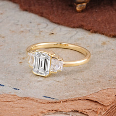 Emerald Cut Baguette Side Stones Lab Diamond Engagement Ring