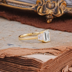 Emerald Cut Baguette Side Stones Lab Diamond Engagement Ring