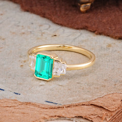 Emerald Cut Baguette Side Stones Emerald Engagement Ring