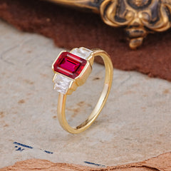 Emerald Cut Baguette Side Stones Ruby Engagement Ring