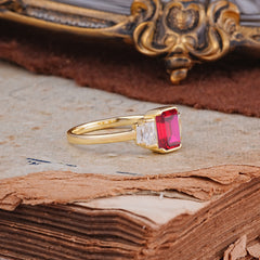 Emerald Cut Baguette Side Stones Ruby Engagement Ring