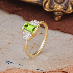 Emerald Cut Baguette Side Stones Peridot Engagement Ring