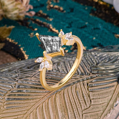 Minimalist Luxe 4-Prong Kite-Cut Black Rutilated Quartz Engagement Ring