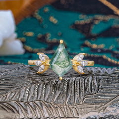 Minimalist Luxe 4-Prong Kite-Cut Natural Moss Agate Engagement Ring