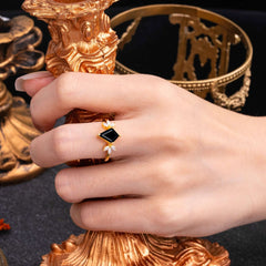 Minimalist Luxe 4-Prong Kite-Cut Black Onyx Engagement Ring