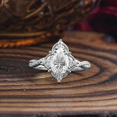 Nature Leaf Ring Pear Cut Moissanite  Engagement Ring