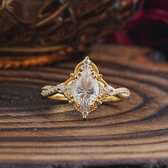Nature Leaf Ring Pear Cut Moissanite  Engagement Ring