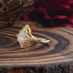 Nature Leaf Ring Pear Cut Moissanite  Engagement Ring