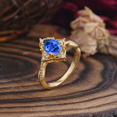 Nature Leaf Ring Pear Cut Sapphire Engagement Ring