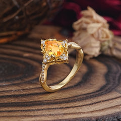 Nature Leaf Ring Pear Cut Citrine Engagement Ring