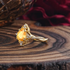 Nature Leaf Ring Pear Cut Citrine Engagement Ring