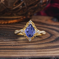Nature Leaf Ring Pear Cut Tanzanite Engagement Ring