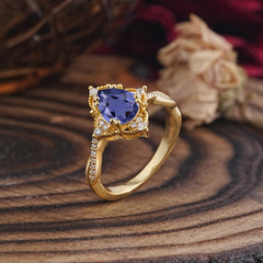 Nature Leaf Ring Pear Cut Tanzanite Engagement Ring