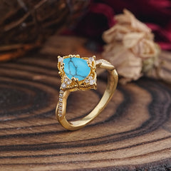 Nature Leaf Ring Pear Cut Turquoise Engagement Ring
