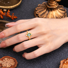 Nature Leaf Ring Pear Cut Natural Moss Agate Engagement Ring