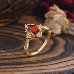 Nature Leaf Ring Pear Cut Garnet Engagement Ring