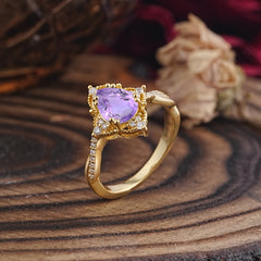 Nature Leaf Ring Pear Cut Amethyst Engagement Ring