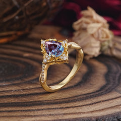 Nature Leaf Ring Pear Cut Alexandrite Engagement Ring