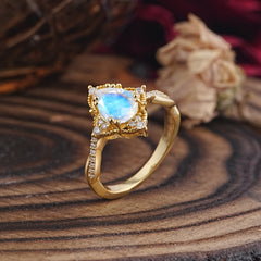 Nature Leaf Ring Pear Cut Moonstone Engagement Ring