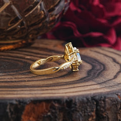 Nature Leaf Ring Pear Cut Moonstone Engagement Ring