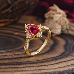 Nature Leaf Ring Pear Cut Ruby Engagement Ring