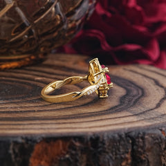 Nature Leaf Ring Pear Cut Ruby Engagement Ring