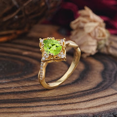 Nature Leaf Ring Pear Cut Peridot Engagement Ring