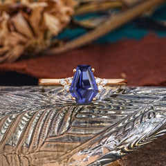Minimalist 4-Prong Coffin-Cut Tanzanite Engagement Ring