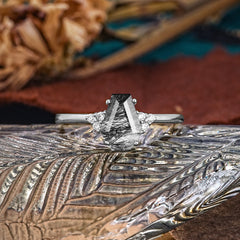 Minimalist 4-Prong Coffin-Cut Black Rutilated Quartz Engagement Ring