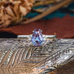 Minimalist 4-Prong Coffin-Cut Alexandrite Engagement Ring