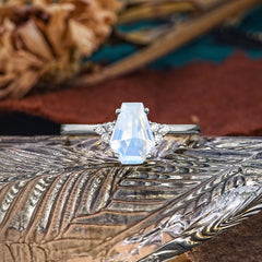 Minimalist 4-Prong Coffin-Cut Moonstone Engagement Ring