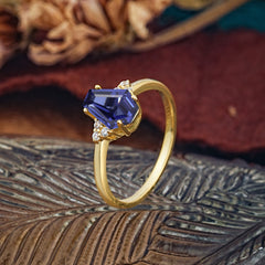Minimalist 4-Prong Coffin-Cut Tanzanite Engagement Ring