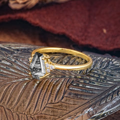 Minimalist 4-Prong Coffin-Cut Black Rutilated Quartz Engagement Ring