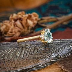 Minimalist 4-Prong Coffin-Cut Natural Moss Agate Engagement Ring