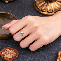 Minimalist 4-Prong Coffin-Cut Natural Moss Agate Engagement Ring