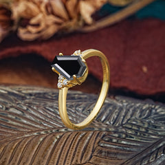 Minimalist 4-Prong Coffin-Cut Black Onyx Engagement Ring