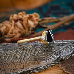 Minimalist 4-Prong Coffin-Cut Black Onyx Engagement Ring