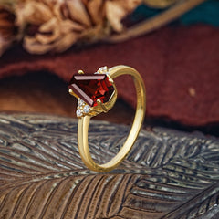 Minimalist 4-Prong Coffin-Cut Natural Garnet Engagement Ring