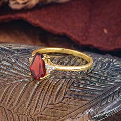 Minimalist 4-Prong Coffin-Cut Natural Garnet Engagement Ring