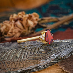 Minimalist 4-Prong Coffin-Cut Natural Garnet Engagement Ring