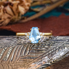 Minimalist 4-Prong Coffin-Cut Aquamarine Engagement Ring